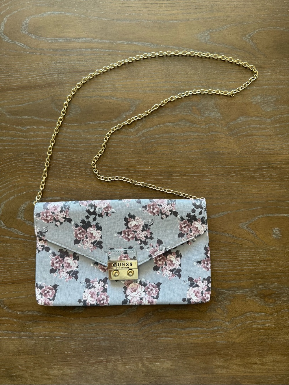 Guess Floral Envelope Crossbody in Light Gray and Pink